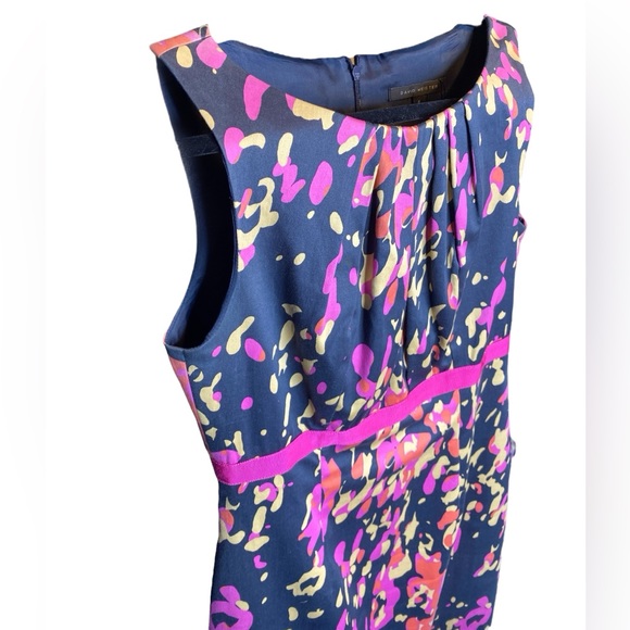 David Mister Pink Cream & Pink Splatter Paint in Navy Sleeveless Dress Sz 4 - Picture 3 of 10